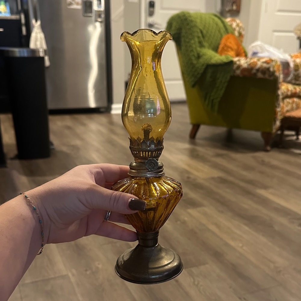 Vintage Amber Glass Oil Lamp